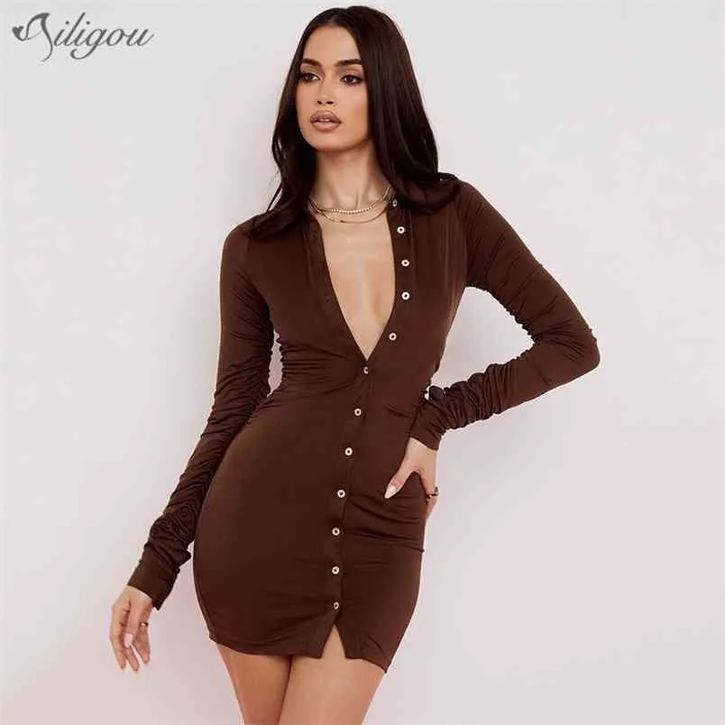 Ladies Brown Polyester Shirt Dress Mini Ruffled Single Breasted V-Neck Long  Sleeve Summer Ball Gown Above Knee from Dhgate Basic & Casual Dresses -  price 80.74