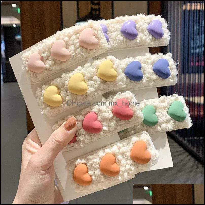 Hair Accessories Lovely Hairpin Korea Plush Wool Sweet Cute Girls Clip Grip Headdress Lamb Love-shape Barrettes Ladies