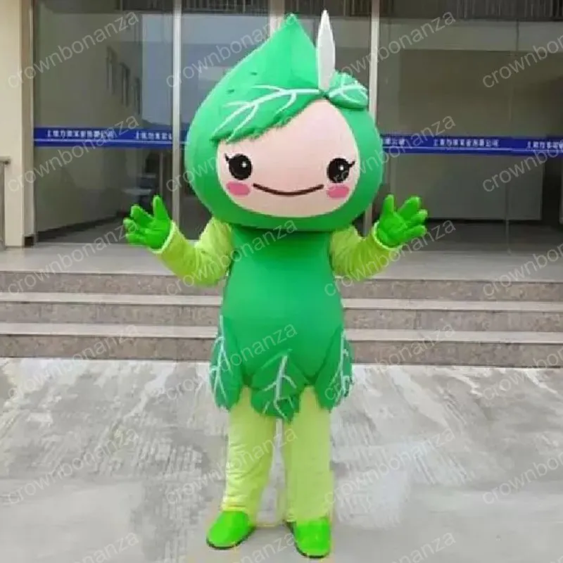 Costume de mascotte de pêche de fleur verte d'Halloween Top qualité Personnage de dessin animé Tenues Adultes Taille Noël Fête à thème en plein air Adultes Outfit Costume