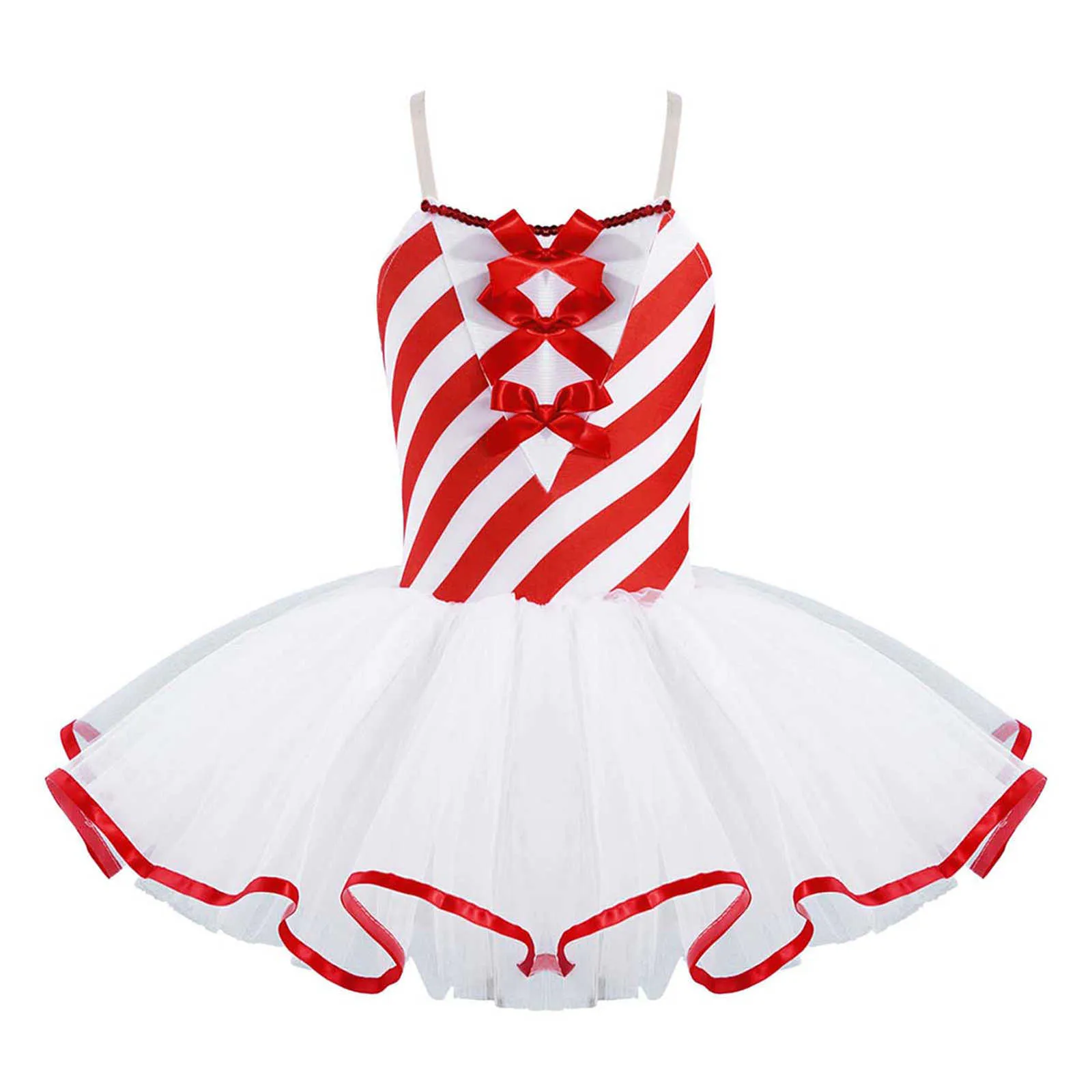 Robe Tutu rayée sans manches à bretelles réglables avec nœud papillon pour enfants filles robe de patinage artistique de gymnastique Costume de danse de Noël G1026