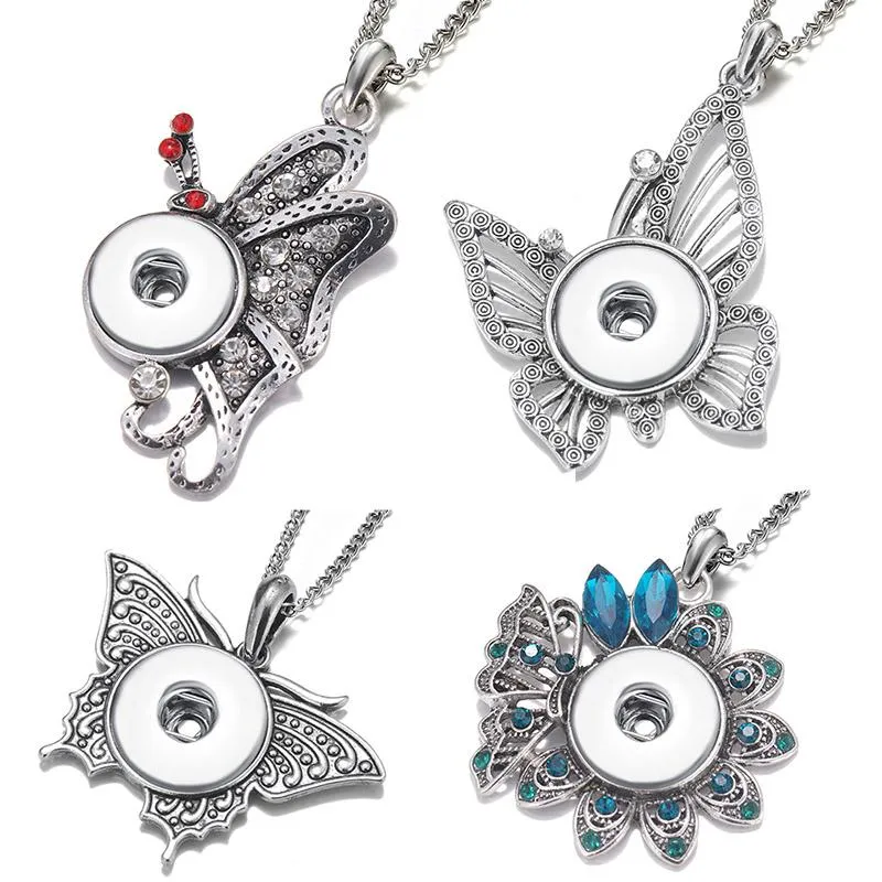 Pendant Necklaces Beauty Lively Butterfly Cute Rhinestone Snap Necklace Fit 18mm Buttons Jewelry