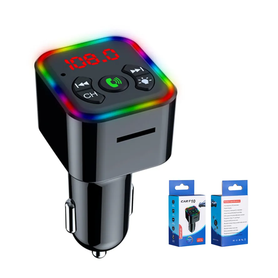 F10 Car FM Transmitter 3.1A 1A USB PD Charging Fast Charger Wireless Bluetooth 5.0 Handsfree Audio Receiver Kit Disk TF Card MP3 Player