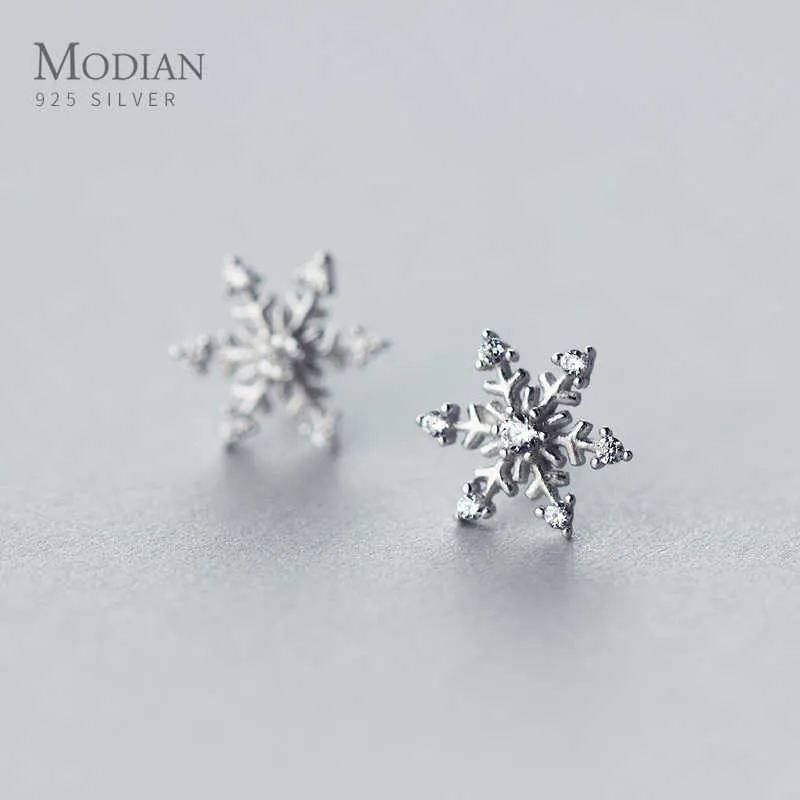 Korean Earrings 925 Sterling Silver Clear CZ Vintage Snowflake Stud Earings for Women Girl Gifts with Box Jewelry 210707