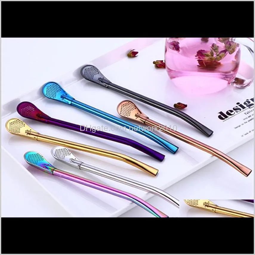 Barware Kitchen, Dining Home & Garden Drop Delivery 2021 7 Colors 304 Stainless Steel Creative Spoon Drinking Sts Bent Filter St Drink Tea Co
