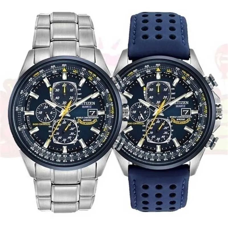 Lyxiga vattentäta kvartsklockor Business Casual stålbandsklocka Herr Blue Angels World Chronograph Armbandsur 220113