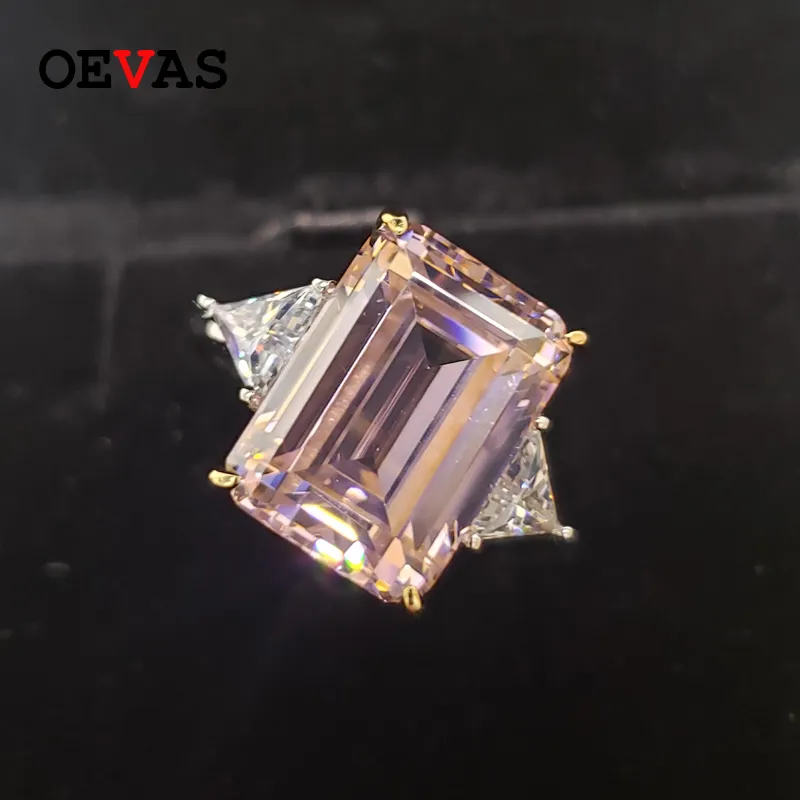 Oevas Sparkling 10 * 15mm Skapat Moissanit High Carbon Diamond Vigselringar för kvinnor 100% 925 Sterling Silver Party Smycken