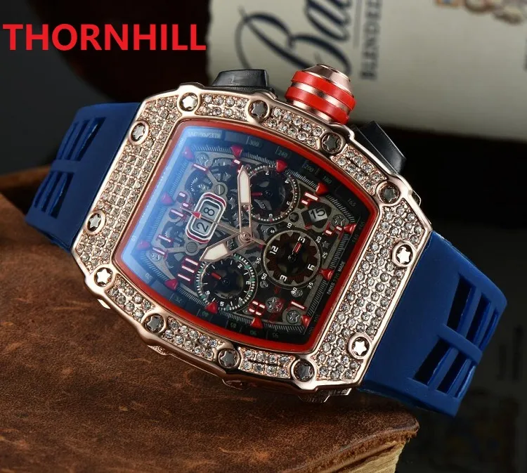 Automatische klok geschenk horloge stopwatch rubber siliconen heren skeleton wijzerplaat horloges misdaad premium luxe diamanten beroemd Alle wijzerplaten werken klassieke ontwerper wriswatch