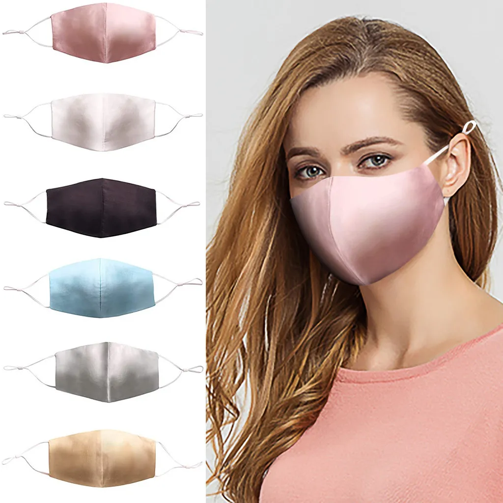 Summer Women Silk Mask Elegant Breathable Mask for Face Gold Pink Sliver Mouth Cover Masks Cosplay Decoration Lamy