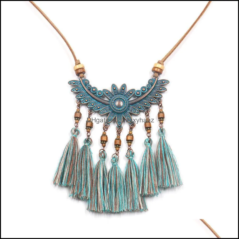 S1422 Hot Bohemian Fashion Jewelry Women`s Vintage Necklace Handmade Beads Tassels Pendant Necklace