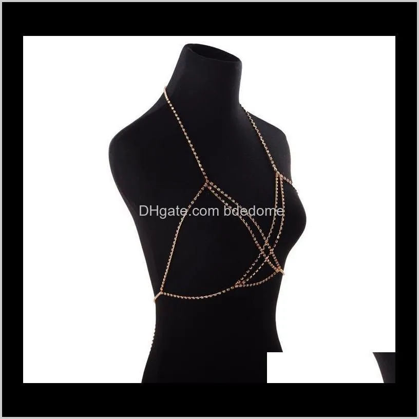 crystal sparkling luxury chain with bikini show summer fashion sexy beach bohemian multi-layer cross necklace chain body