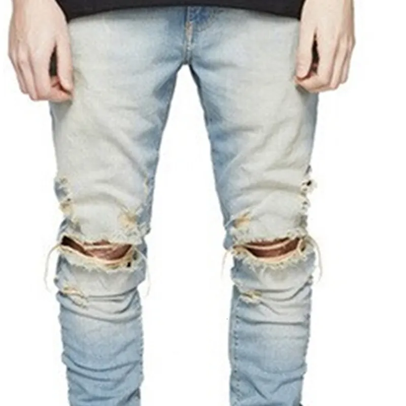 Jeans rasgados slim fit masculino Hi-street jeans desgastado joggers com furos nos joelhos jeans Destroyed lavados plus S265n