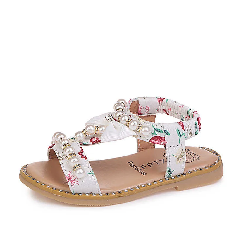 Stijl Kinderen Schoenen Zomer Bloem Boog Meisjes Sandalen Mode Parel Crystal Sandalen Voor Meisjes Prinses Kinderschoenen Sandalias 210713