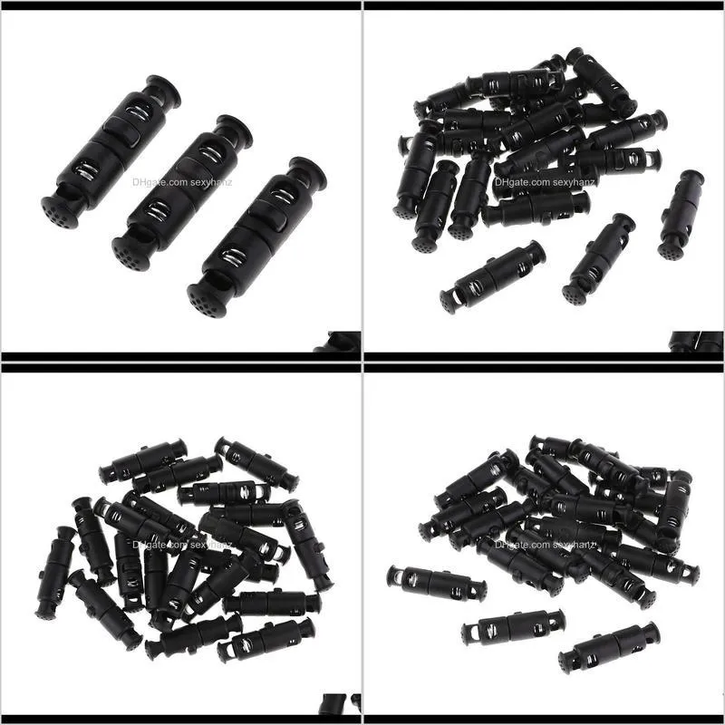 20 pieces black plastic double head cord locks end spring stop toggle stoppers