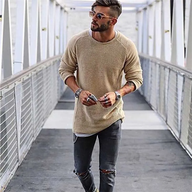 Herfst Casual Solid O Neck Trui Mannen Pullover Sweaters Casual Jumper Mannelijke Gebreide 211221