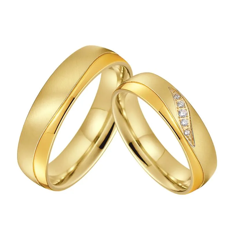 Wedding Rings Alliances Marriage Gold Color Promise For Couples Set Men And Women Ladies Titanium Stainless Steel Jewelry196l