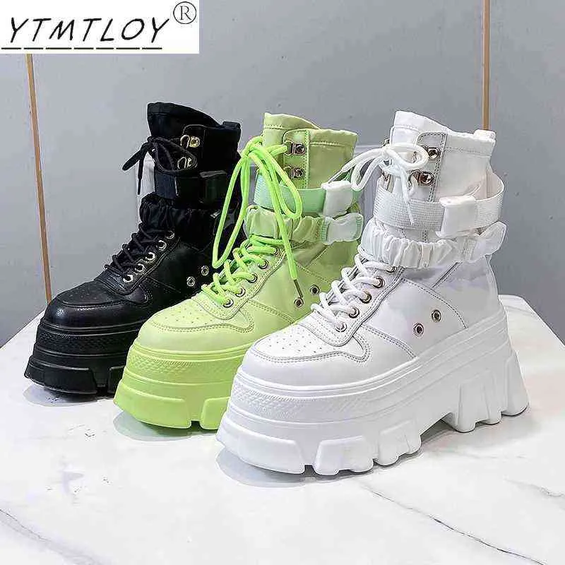 2022 Women's Height-increasing Thick-soled Boots Wedge Heel Lace-up Decorative Women's Shoes Fashion Winter Women's Boots Y220718