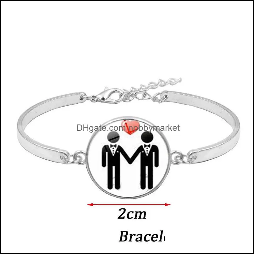 2020 Gay Lesbian Pride Rainbow Sign Bangle For Wome Mens Round Glass charm bracelet Fashion Friendship LGBT Jewelry in Bulk