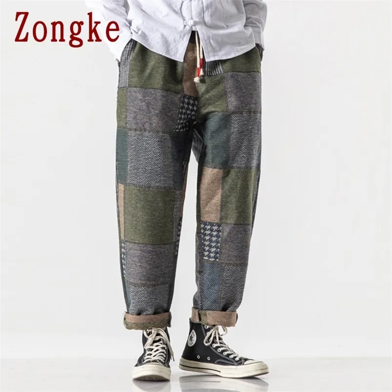 Zongke Winter Plaid Pantalon Hommes Joggers Pantalons de survêtement Japonais Streetwear Pantalon Casual Harajuku S M-5XL 210715