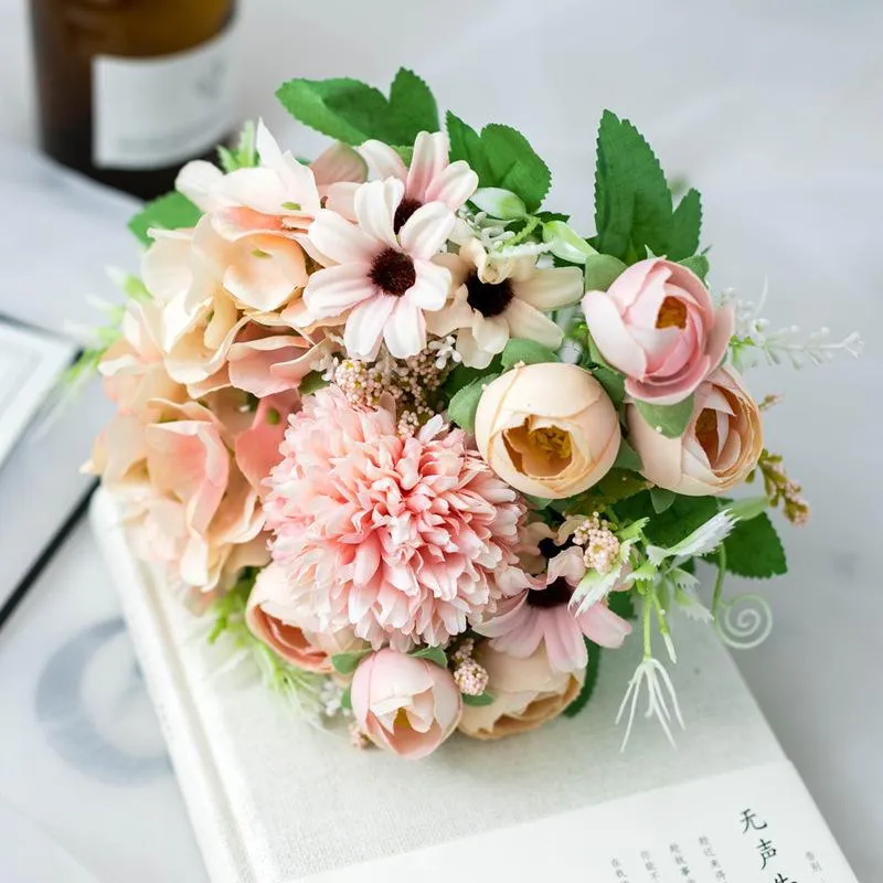 Flores decorativas Simulação Seda Rosa Casamento