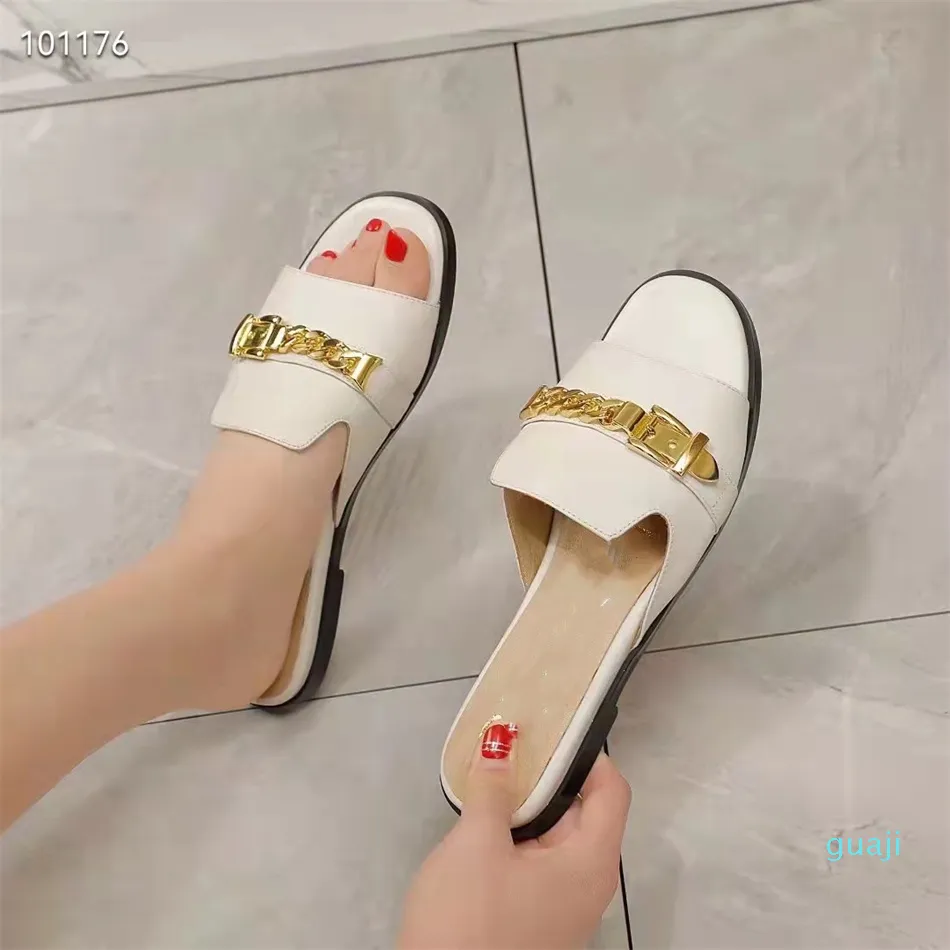 designer fashion women's sandals slippers leather thick heeled shoes luxury atmosphere high quality