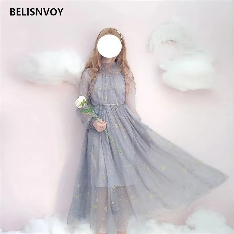 Wiosna Jesień Kobiety Gwiazda Cekinowa Siatka Shiny Dress Bling Ganik Princess Eleganckie Chic Ruffles Tulle Vestidos de Fiesta 210520