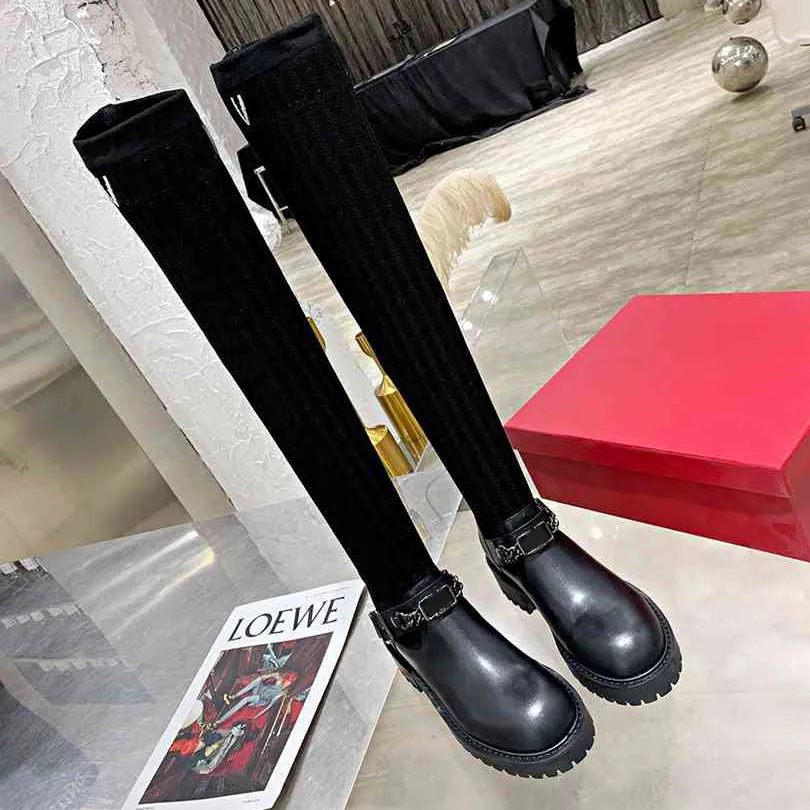 Womens 23 inch flying knitting knee boots fashion Women needle 14 cm half boot top designer ladies 9 ankle booty woman autumn winter shoes