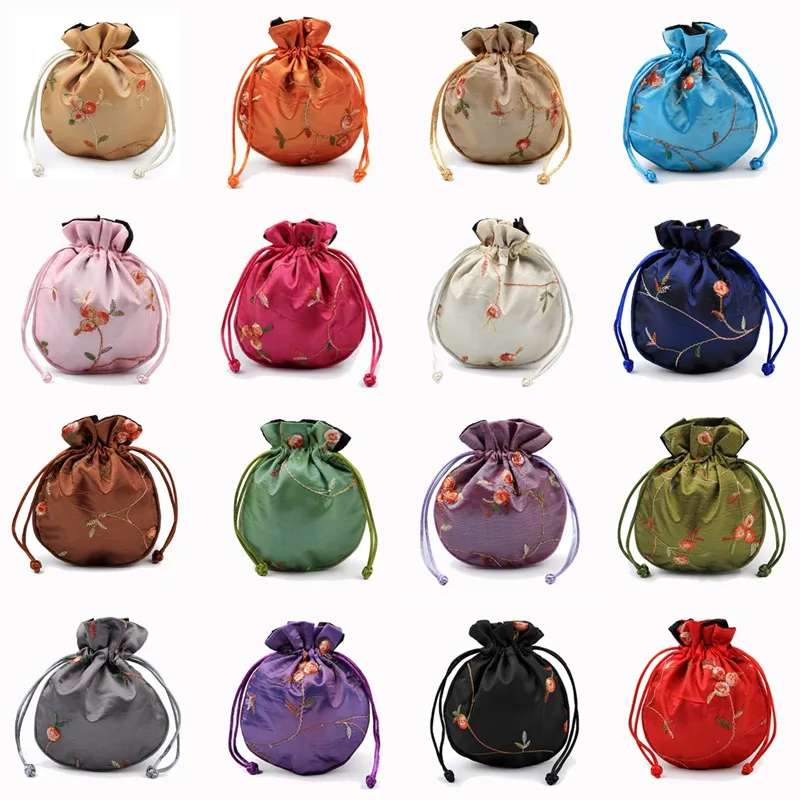 Silk Brocade Satin Drawstring Pouches Damask Jewelry Product Packing Pouch Christmas/Wedding Gift Bag embroidered
