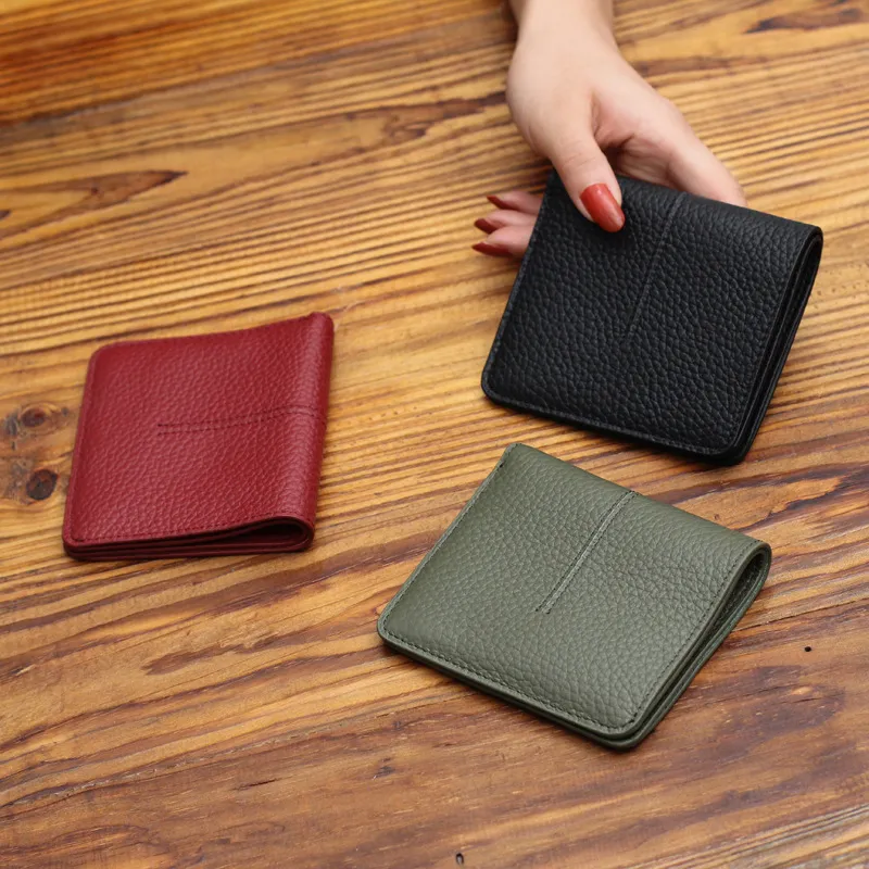 dhl50pcs 지갑 여성 진정한 가죽 다기능 얇은 오픈 신용 카드 홀더 믹스 색상