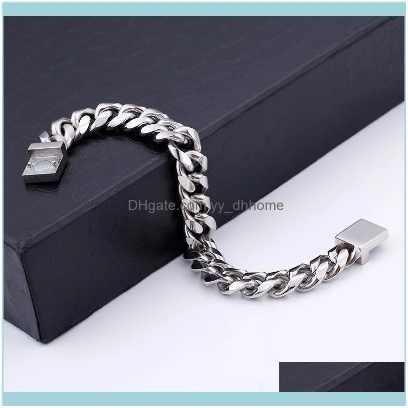 Coose Color Gold Punk Stainless Steel Curb Link Chain Men`s Charming Bracelet 12mm 9 inch