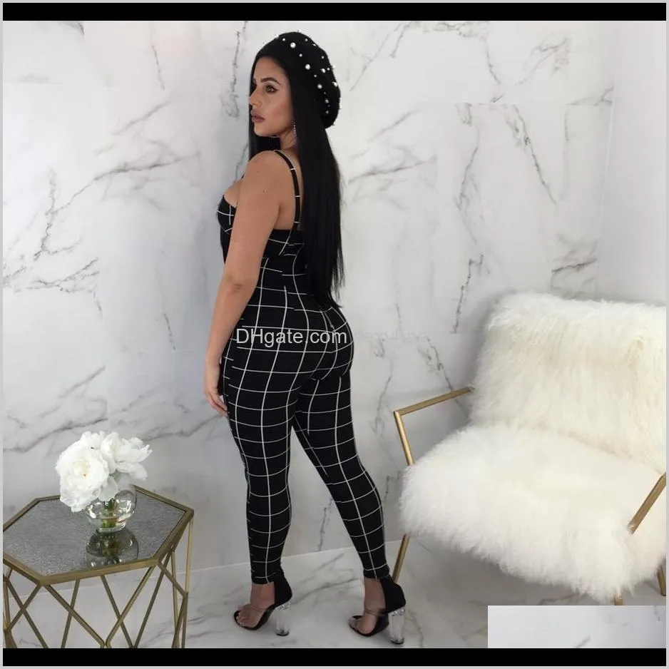 black white plaid sexy jumpsuit 2018 summer overalls two piece set crop top spaghetti strap rompers womens jumpsuit s-2xl