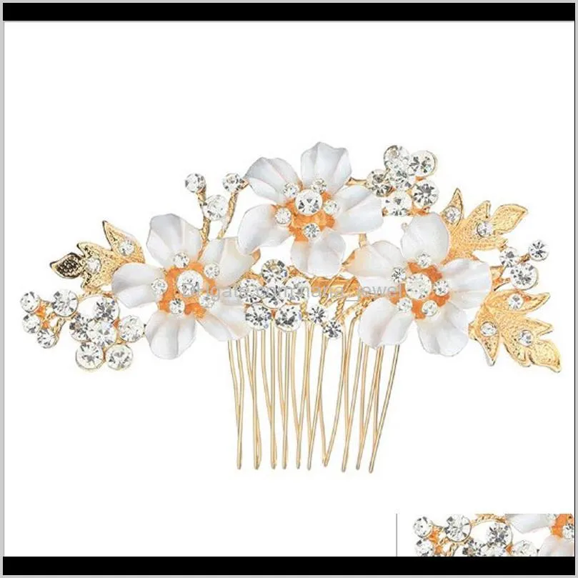 Trendy Bride Rhinestone White Crystal Pearl Hair Comb Flower Design Hair Clips Wedding Party Bridal Headpiece Hair Accessories ps2413