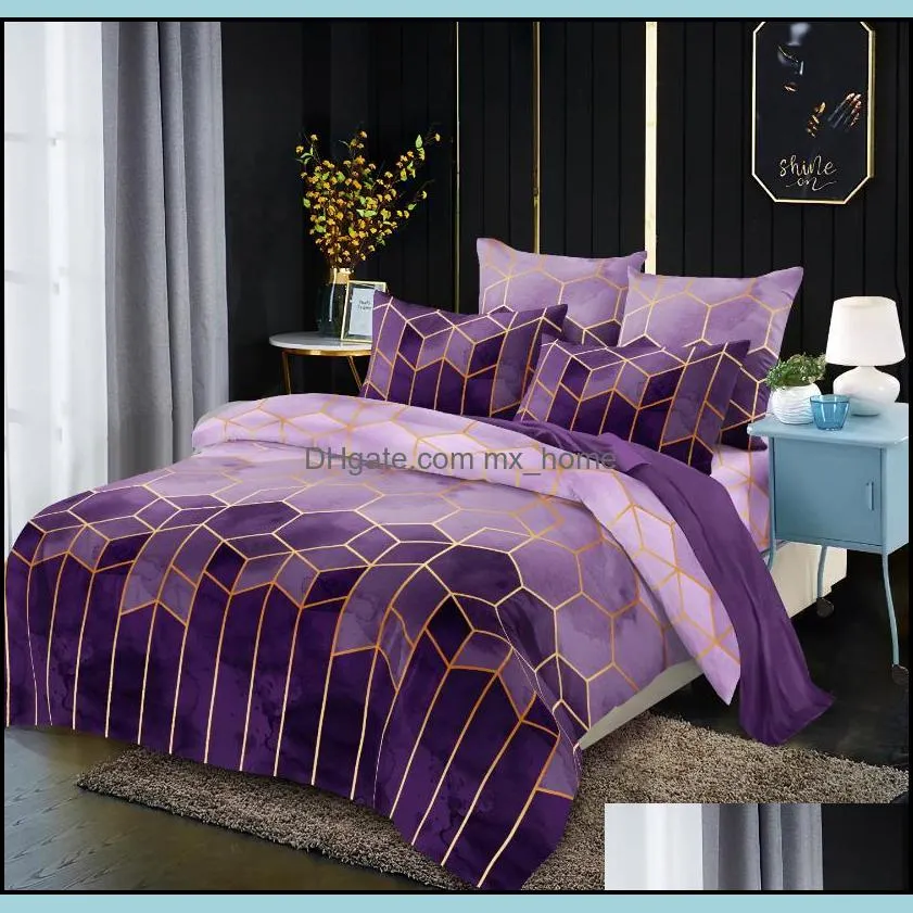 Gold Gradient Lines Bedding Set For Bedroom Comfortable Soft Duvet Cover With Pillowcase Not Sheet Double Bed Sets