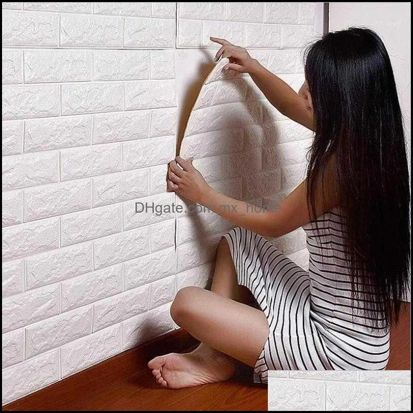 DIY 70*77cm Self Adhensive 3D Brick Stickers Living Decor Foam Waterproof Wall Covering For Kids Room TV1 5T9A