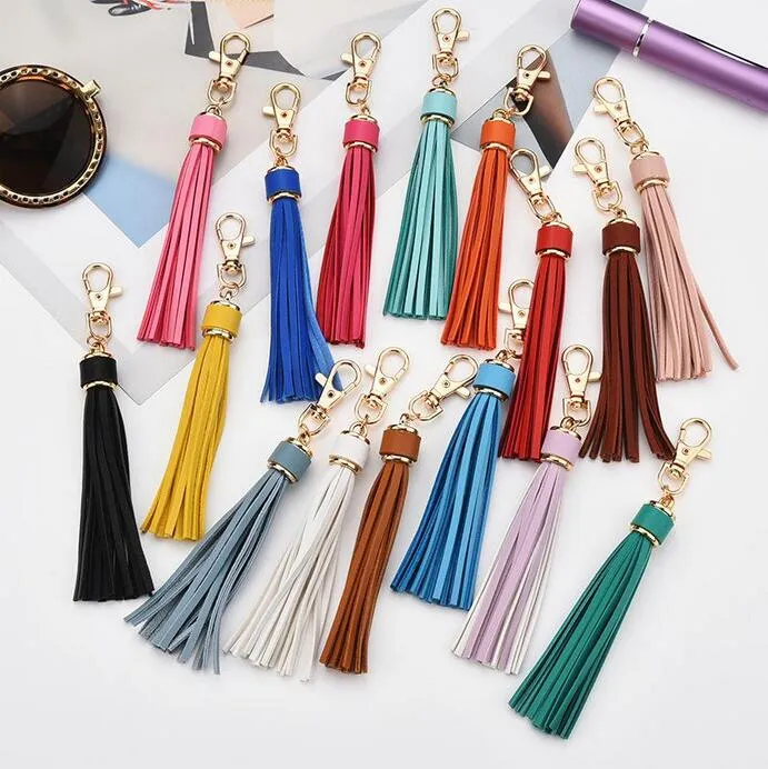 22Colory Tassel Brelok Rainbow Kolorowe 15mm Skórzane Złote Breloki Bag Charm Moda Car Key Chain Hurt