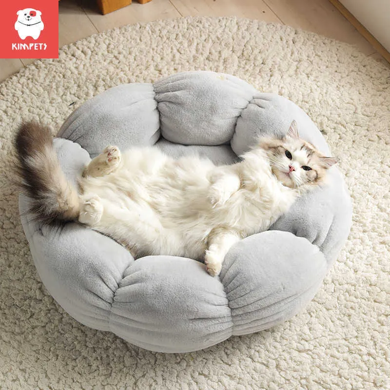 Kimpety Okrągły Kwiat Kot Zimowy Ciepły Pluszowy Kot Miot Pet Nest Pad na wszystkie pory roku Poprawa łóżka śpiące dla kotów 210713