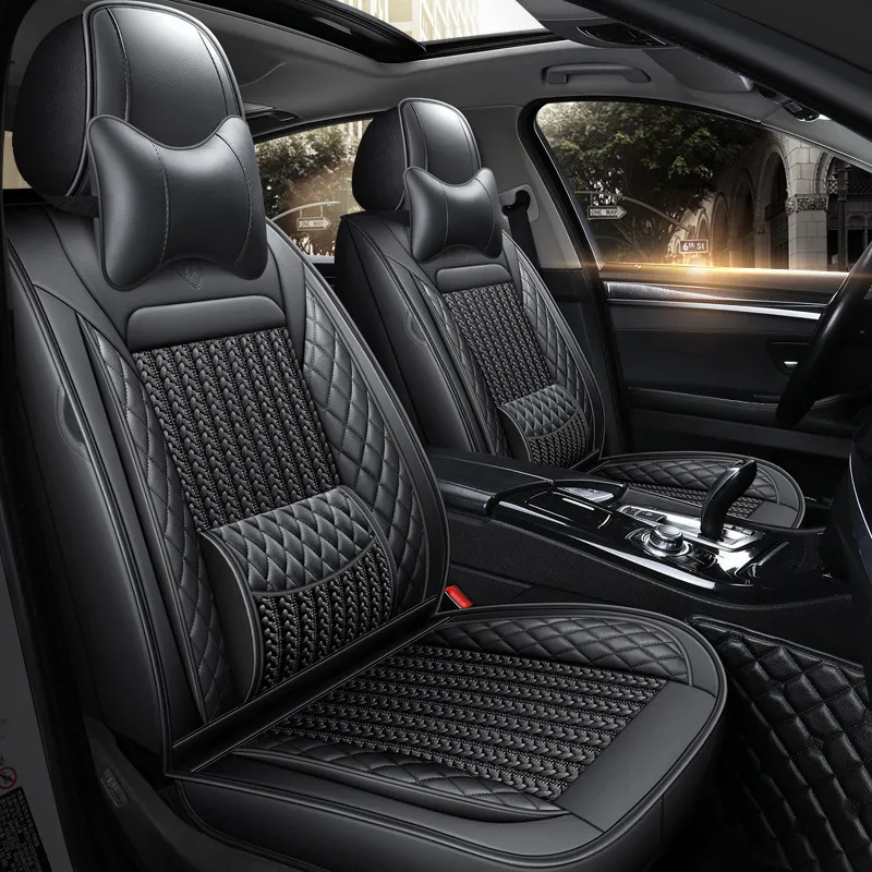 5 Seat Universal Car Seat Cover Deluxe Leather Full Set Cushion Protector Black