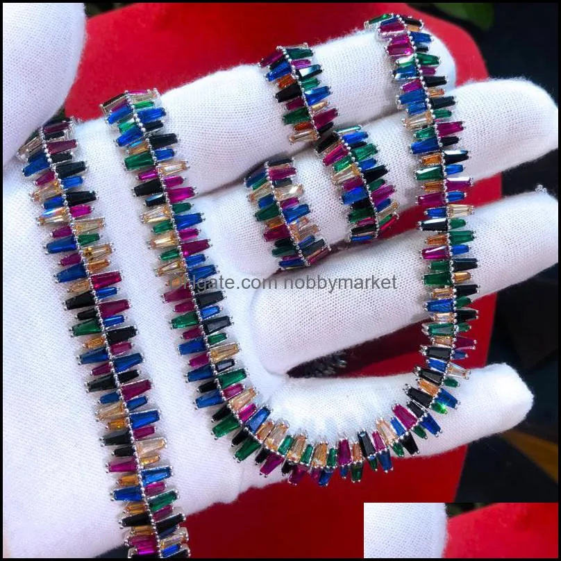 Boucles d'oreilles Collier Ensembles de Bijoux Missvikki Mariage Nigérian Africain Brillant Mticolor Bracelet Bague 4Pcs Ensemble Femme Bijoux de Mariée Drop Delivery 20