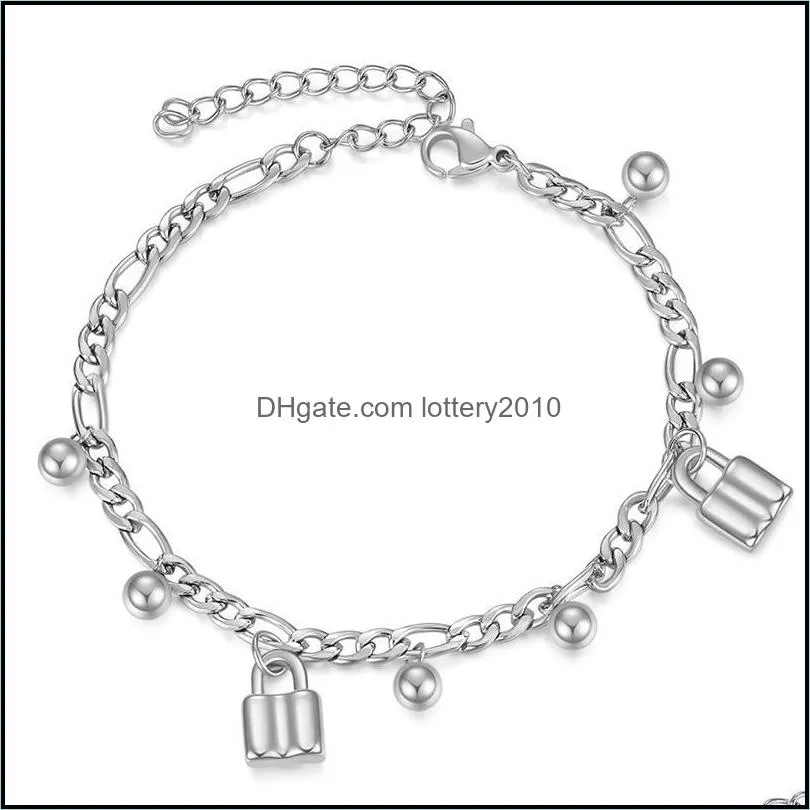 Color Titanium Steel Lock Bead Pendants Link Chain Bracelets For Women Ladies Trendy Jewelry Gift Drop Link,