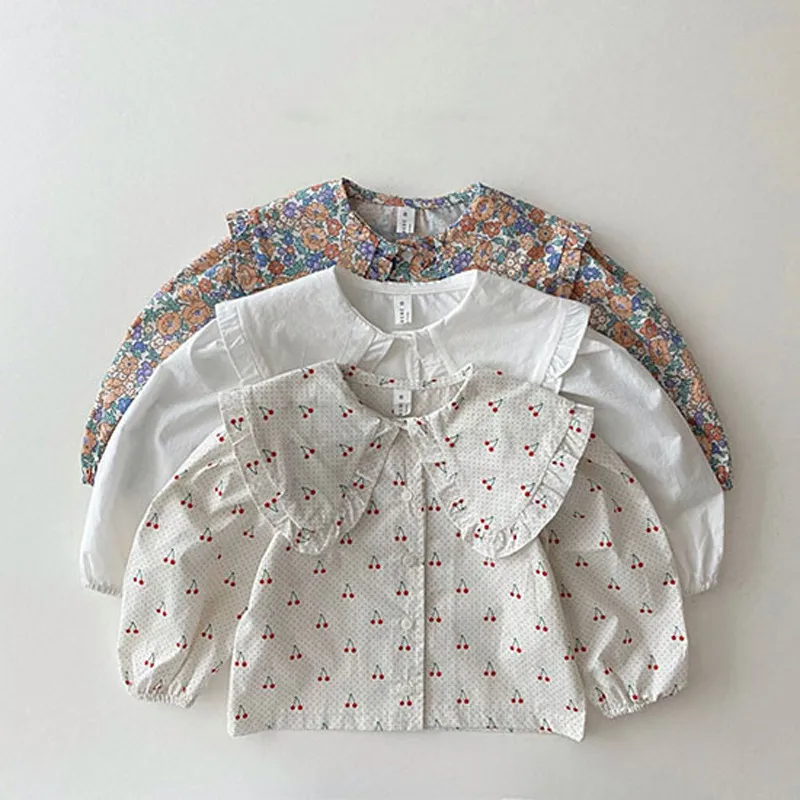 Enfant bébé garçon fille mode motif cerise imprimé grande chemise à revers été nouveaux enfants mince chemisier à manches longues 210413