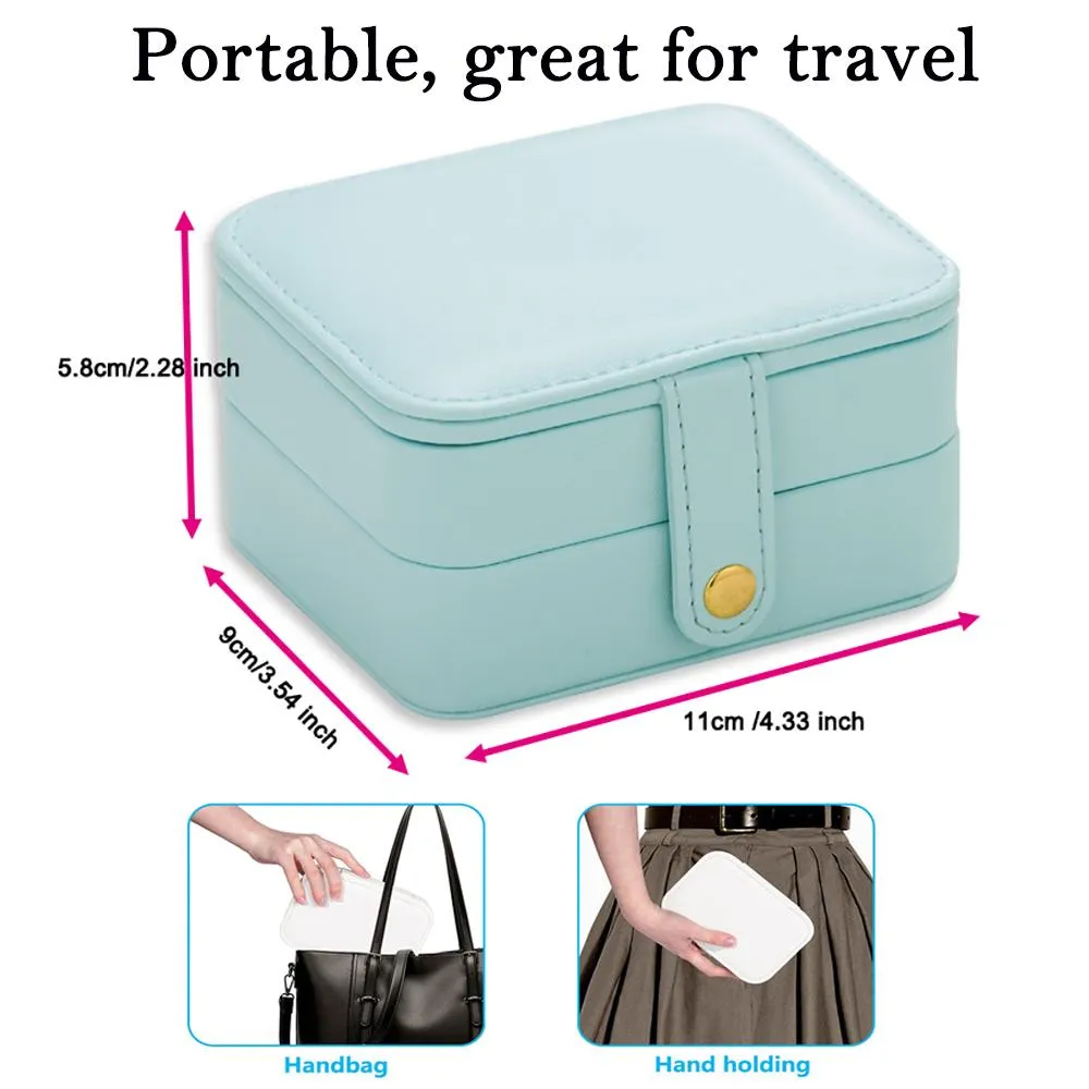Small Jewelry Organizer Box for Necklace Earring Rings Bracelets PU Leather Travel Jewelry Case with Double Layer Design Women Girls Gifts Korean Stylish