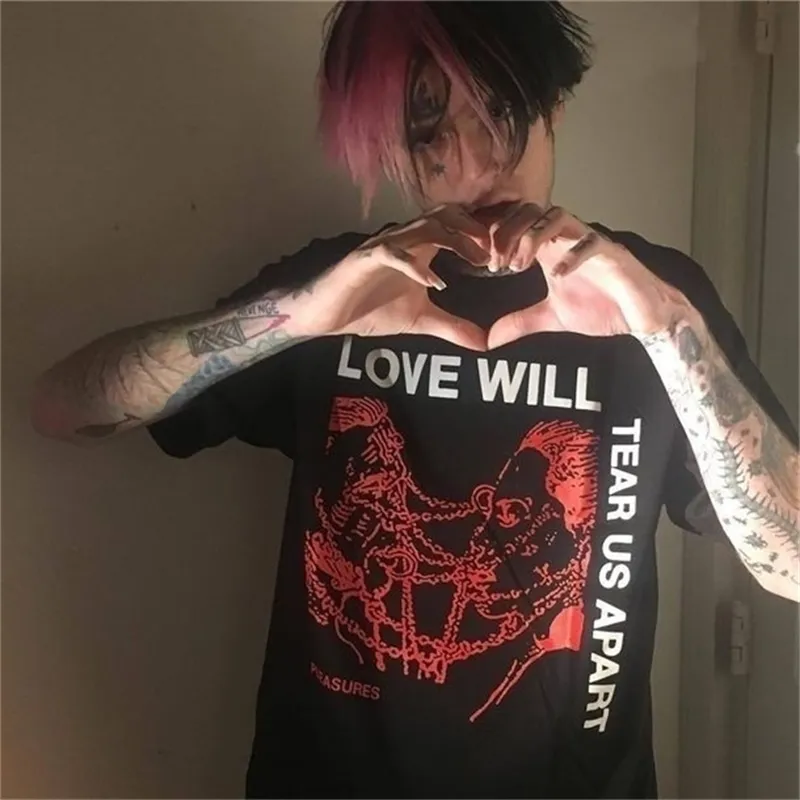 Hahayule Love Will Nas Apart Graphic Tee Unisex Tumblr Moda Grunge Black Hipsters Punk Style Top 210720