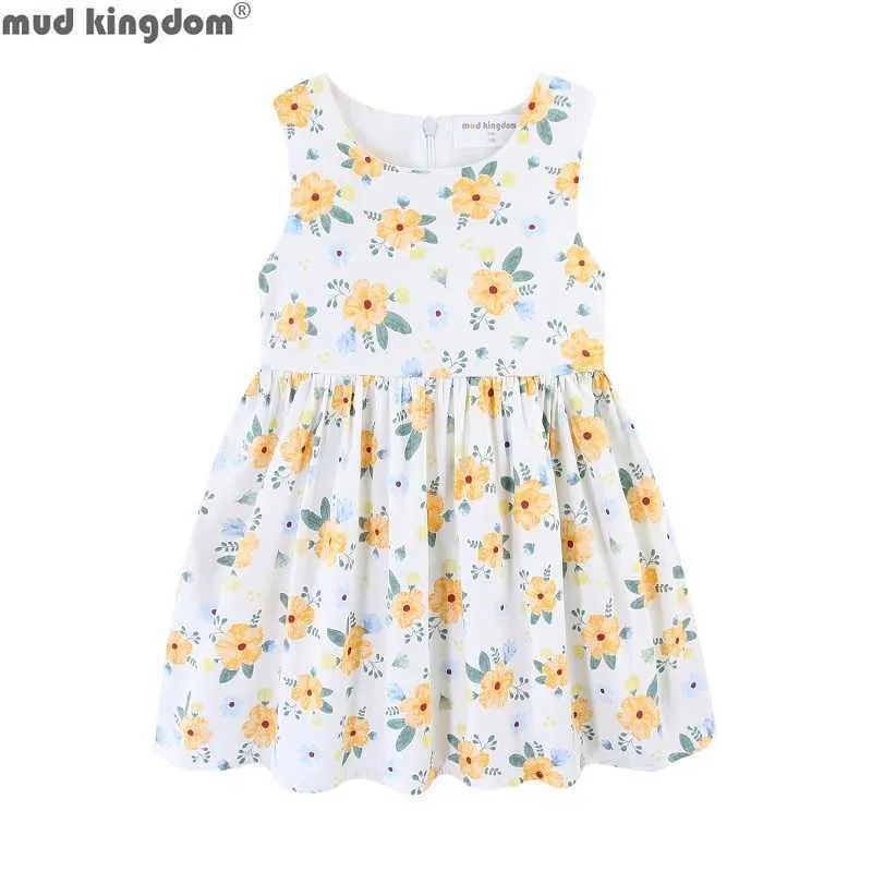 Mudkingdom Summer Self Tie Girl Sleeveless Dress Woven Lining Toddler Dresses for Girls Clothes Floral Print Children Clothing 210615