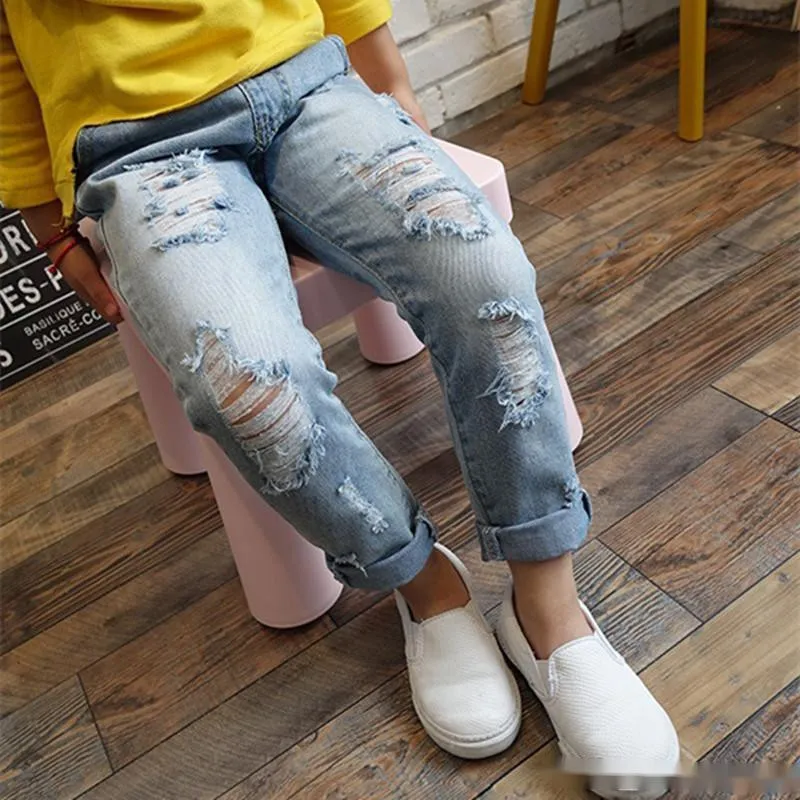 Children Broken Hole Jeans Spring Fashion Toddler Clothing Kids Ripped Denim Trousers Pants For Boys Girls