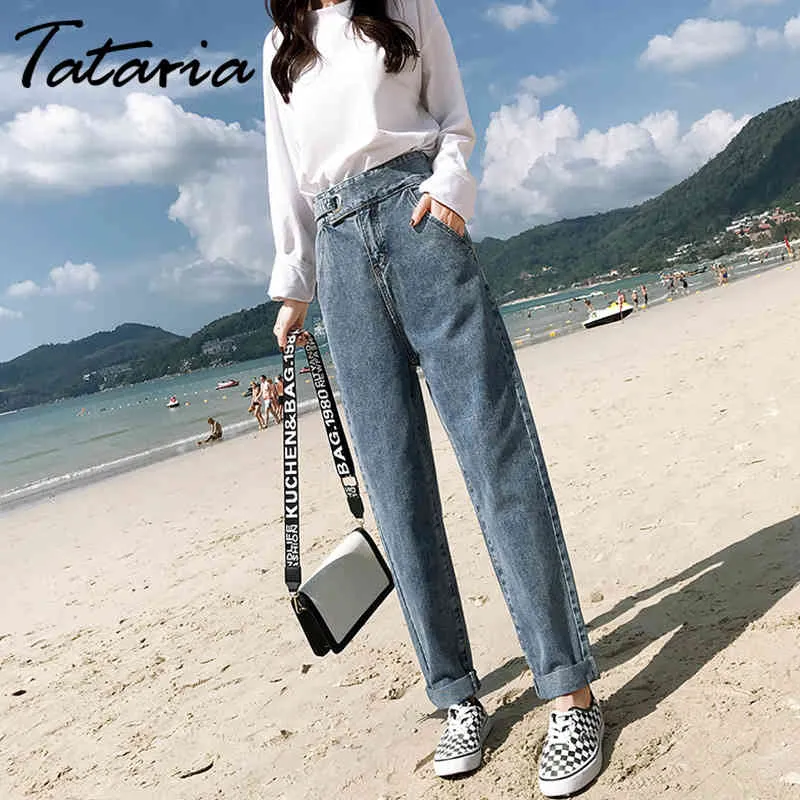 Tataria Vintage cintura alta Harem Jeans para mujer pantalones hasta el tobillo negro suelto individualidad pierna ancha 210514