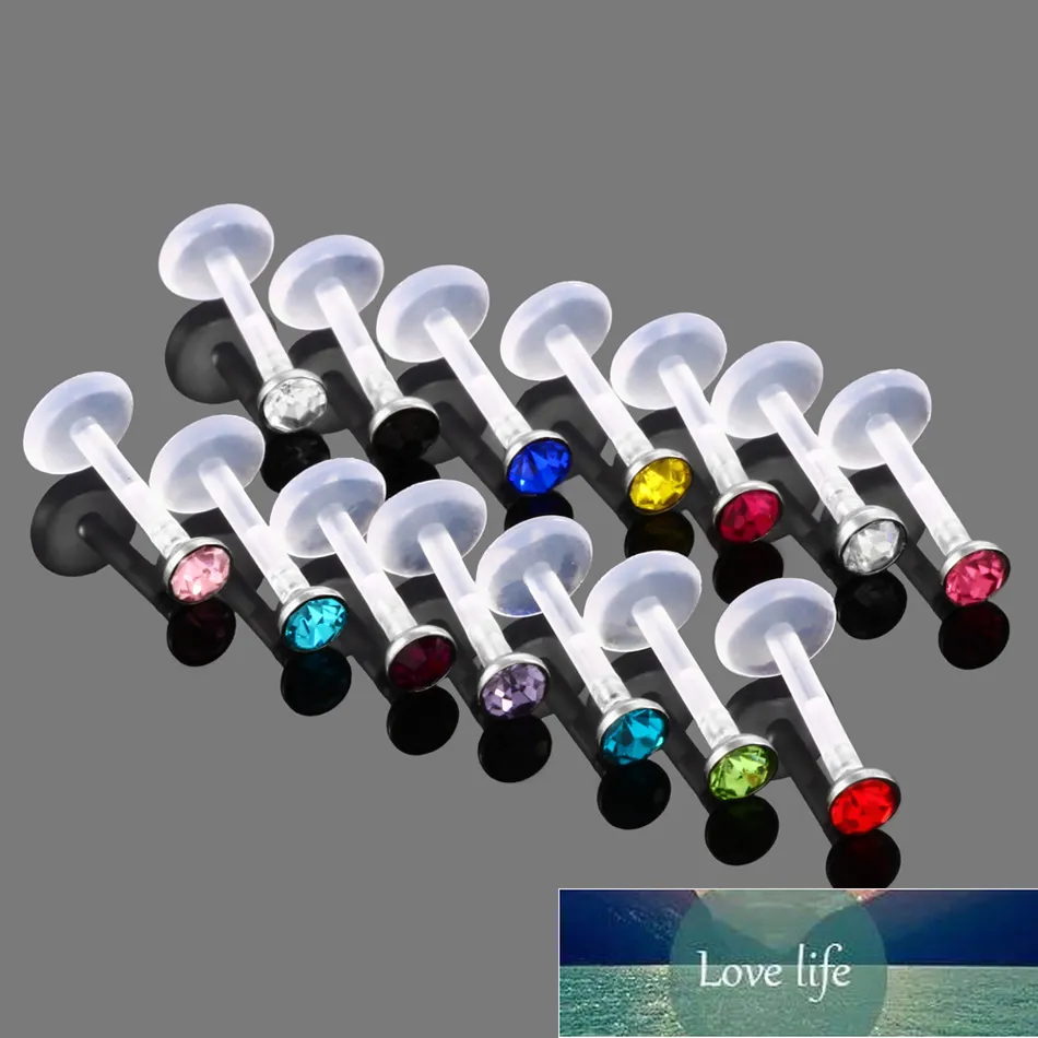 14PCS / Lot Bioplast Flexibel Labret Lip Ring Ear Helix Tragus Cropling Studs Piercing Mixed Color Body Piercing Smycken 16g Fabrikspris Expert Design Kvalitet