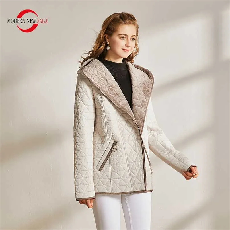 現代の佐賀秋の女性のジャケット暖かい綿パッド入りフード付きジッパーパーカー女性コートスプリングカジュアルプラスサイズ211018