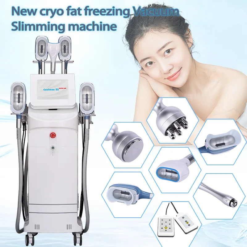 5 Cryo Heads Cryolipolysis 슬리밍 기계 더블 턱 제거 지방 냉동 2 RF 핸들 8 레이저 패드 아름다움 장비