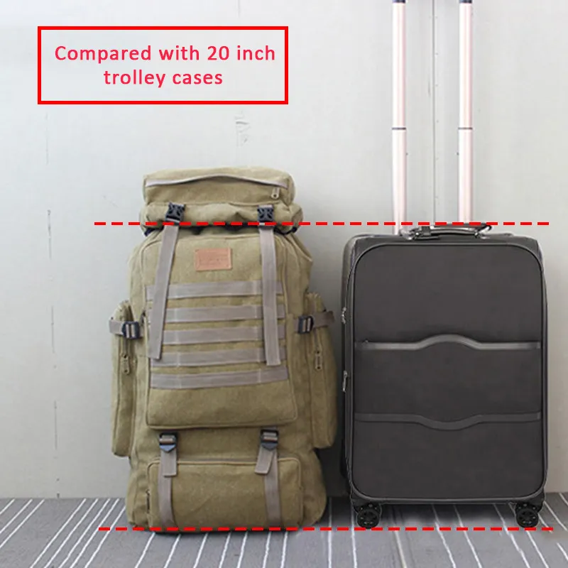 60L Large Military Bag Canvas Backpack Tactical Bags Camping Hiking Rucksack Army Mochila Tactica Travel Molle Men Outdoor XA84D K726