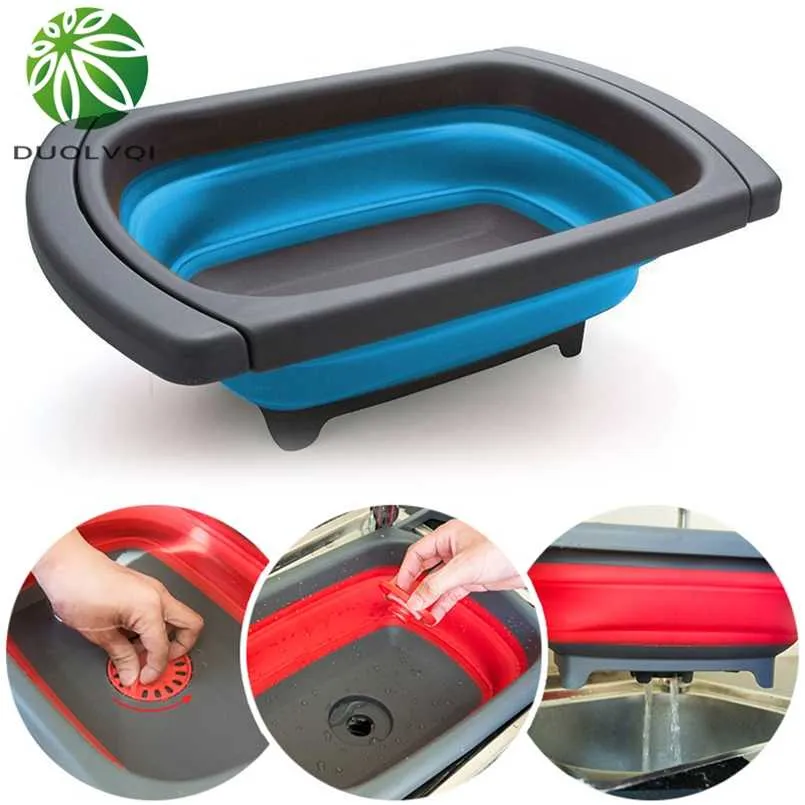 Fruit Vegetable Collapsible Colander Eco-friendly Foldable Kitchen Strainer Folding Drain Baskets With Retractable Handles 211109