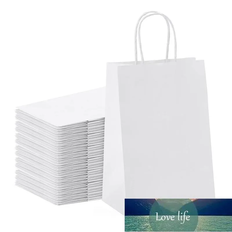 Bags de papel kraft 25pcs 5.9x3.14x8.2 polegadas pequenas sacos de papel de papel branco com alças festa de compras re